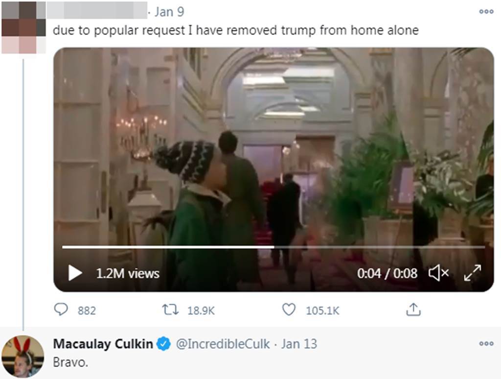 网民上传《宝贝智多星2》“P掉特朗普”的片段，麦哥里高金留言回应“Bravo”。