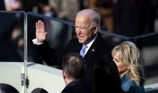 Biden sworn in as the 46th US President by Supreme Court Chief Justice John Roberts at the US Capitol in Washington, DC. AFP