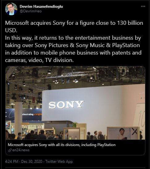 查证后发现，网传微软已收购索尼的消息是假的，并无此事。
