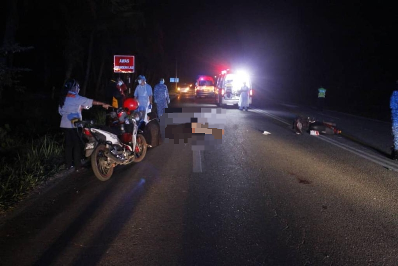摩托车骑士撞上野猪后失控翻覆，随后被到场的医护人员证实毙命现场。