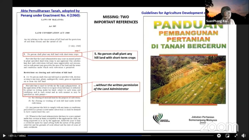 甘钻萍说,草案在农业活动相关事项上,并未参考1960年土地保护法令及大马农业局的斜坡农业地发展指南。