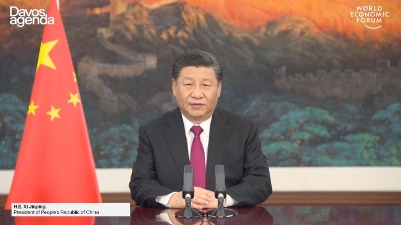 中国国家主席习近平周一晚以视像方式，在世界经济论坛达沃斯议程对话会致辞，他在讲话中呼吁维护和践行多边主义。（图：欧新社）