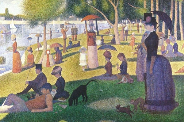 大碗岛的星期天下午（A Sunday Afternoon on the Island of La Grande Jatte），1884
乔治·秀拉（Georges Seurat ）画。
点彩画新印象主义画家秀拉的代表作，现收藏于美国芝加哥美术学院。该画呈现出人们在塞纳河阿尼埃的大碗岛上休息度假的情景，约有40人，每人好像彼此没有交集地摆在一起，画面却宁静且和谐。
