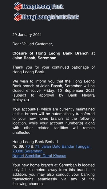 丰隆银行日前陆续对客户发出通告，若是国家银行批准，亚沙路分行将于今年9月10日正式结业。
