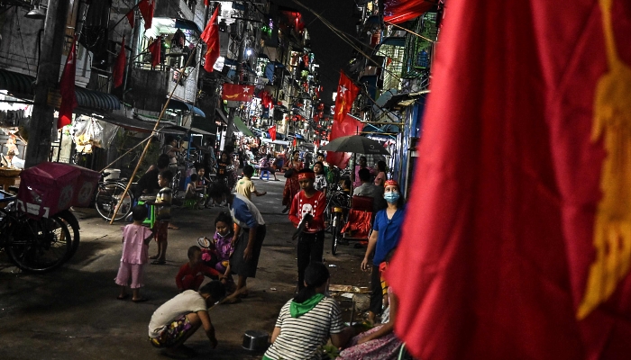 People taking part in a noise campaign in Yangon, Myanmar, following calls for protest against the military coup on the social media. AFP