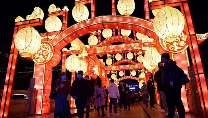 People visiting the annual lantern fair in Nanjing in eastern China's Jiangsu province ahead of the Lunar New Year of the Ox. AFP