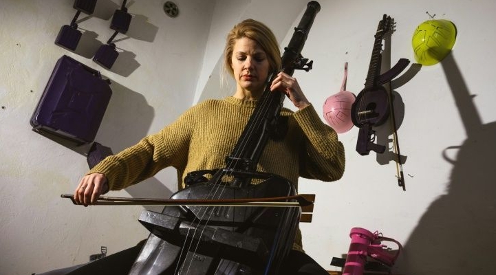 Macura collaborated with cellist Milica Svirac to make this instrument from a bazooka and army gas bucket. AFP