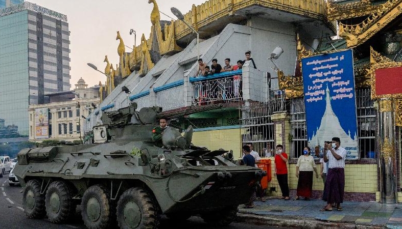 An armored vehicle next to the Sule Pagoda. AFP An armored vehicle next to the Sule Pagoda. AFP