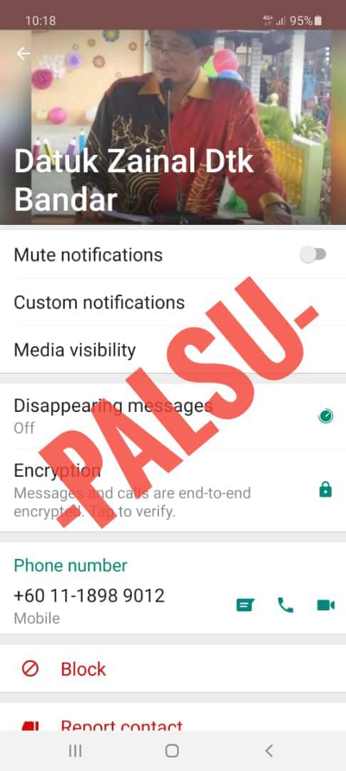 市长再纳阿布透过市政厅脸书澄清，有陌生号码盗用他的照片，并透过手机软件发布假消息。