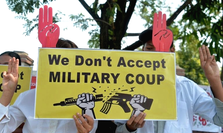 The three-fingered salute from 'The Hunger Games' has become one of the symbols of Myanmar's protest movement. AFP The three-fingered salute from 'The Hunger Games' has become one of the symbols of Myanmar's protest movement. AFP