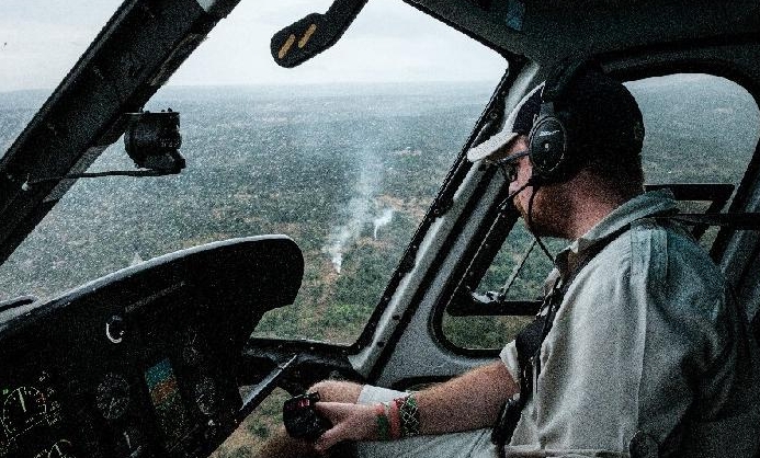 Helicopters are sent out to spot swarms in the early morning as the locusts are roosting in trees and bushes. AFP