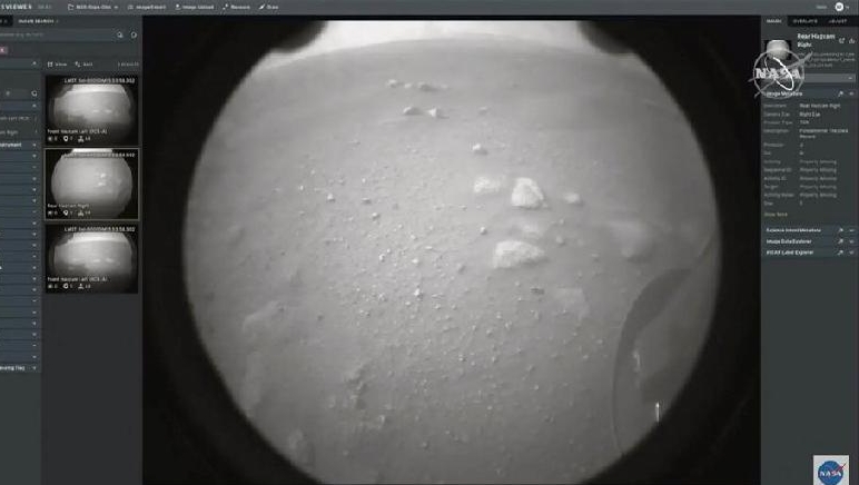 NASA's first image from the Perseverance rover as it landed on the surface of Mars on February 18. AFP/NASA NASA's first image from the Perseverance rover as it landed on the surface of Mars on February 18. AFP/NASA