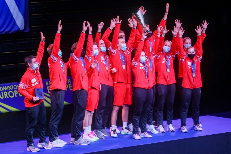 丹麦在欧洲羽球混合团体锦标赛顺利卫冕冠军，豪取4连冠。（欧新社照片）