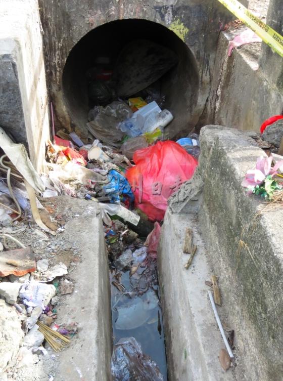 市民乱丢垃圾，导致垃圾收集站沟渠也被堵塞，引发卫生问题。