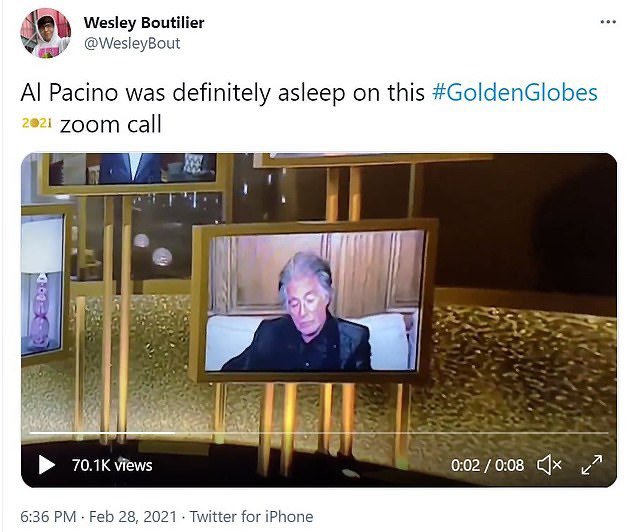 阿尔柏仙奴被抓包在金球奖颁奖时疑似不小心睡着，并在网上疯传。