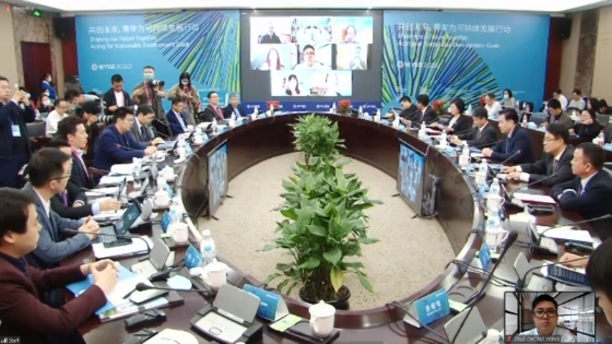 王宗勇（右下角）参与2020年线上全球青年科技领袖圆桌会议。