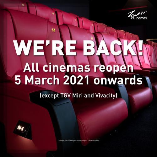 TGV宣布除了美里及vivacity，其它戏院会在5日重开。