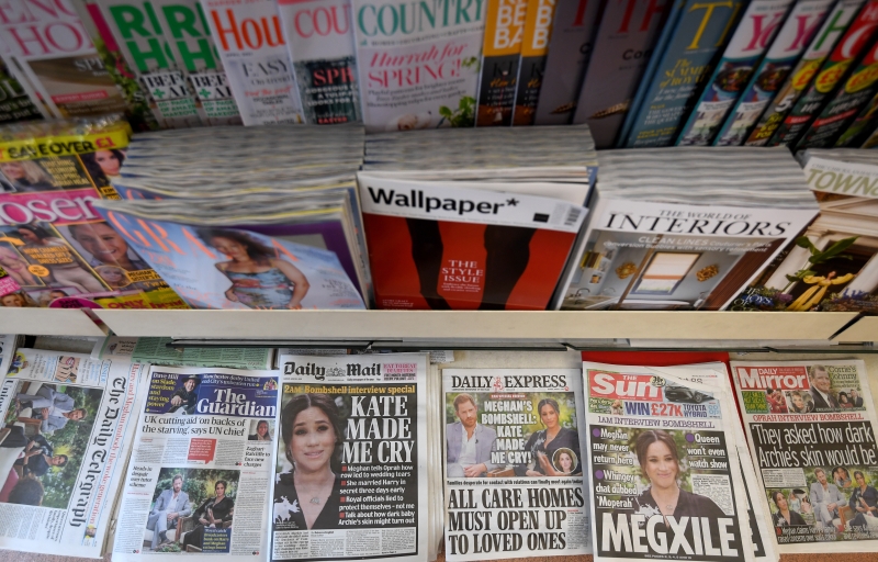 哈里夫妇的访问占据英国各报章版面。（欧新社照片）