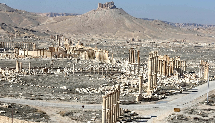 The Fakhr al-Din II's citadel overlooking the ancient Roman-era city of Palmyra with a view of the Great Colonnade. AFP