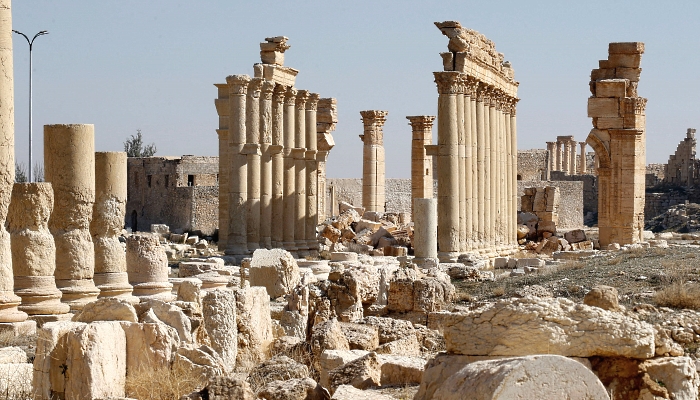 Partial view of the Great Colonnade in the ruins of Palmyra. AFP