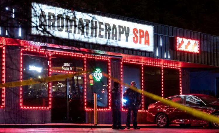 A massage parlor where a person was shot and killed in Atlanta. AFP