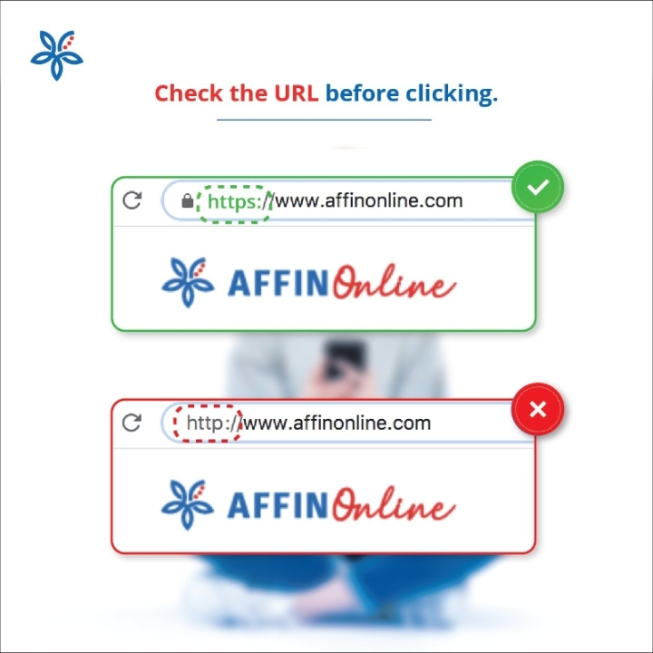 假网站与官网的差别仅在于少了一个“s”，艾芬银行提醒民众，在点击之前要先检查URL网址。（AffinMy脸书照片）