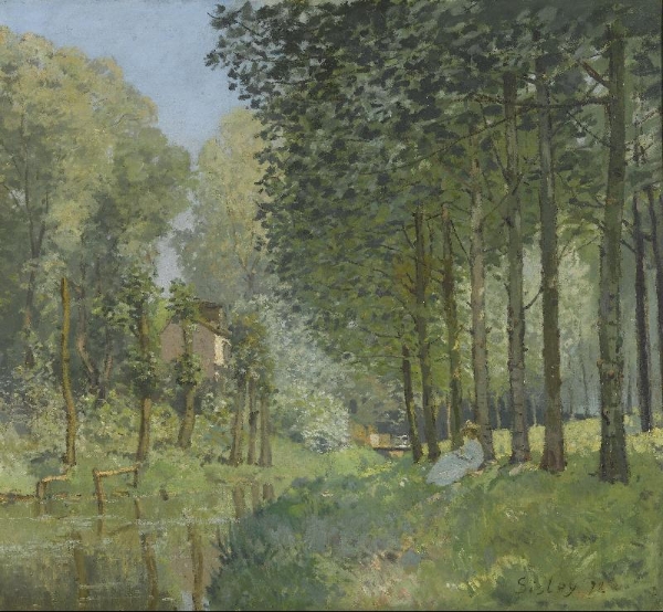 林邊溪流休憩（Resting by a Stream at the Edge of the Wood），1878
西斯萊（Alfred Sisley）畫 / 
法国画家西斯莱主要画风景画，笔触轻快，特别善用色彩，后期作品多采用点彩画法，为印象派代表作家之一。