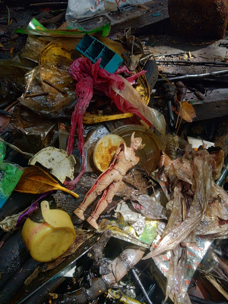 油污污染海洋，更甚的是人们乱丢的垃圾都卡在了红树根下。