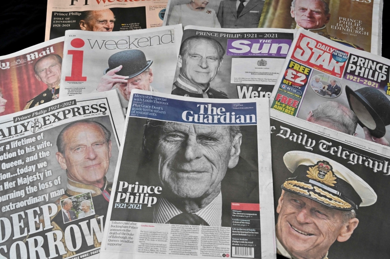 菲腊亲王离世成为英国各报章的封面新闻。