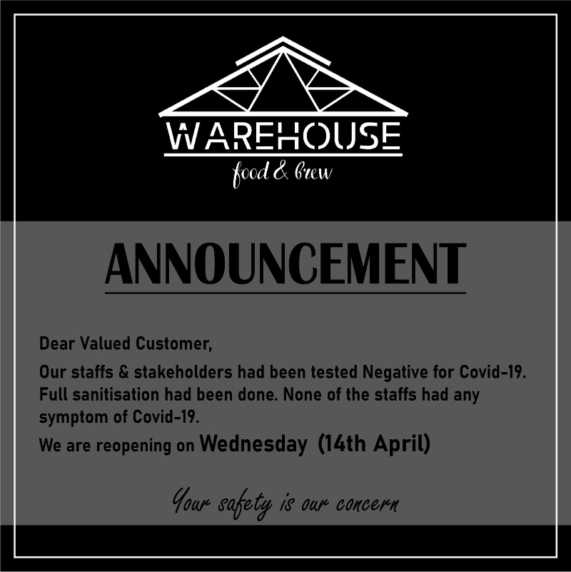 Warehouse酒吧在脸书公告该店复业。
