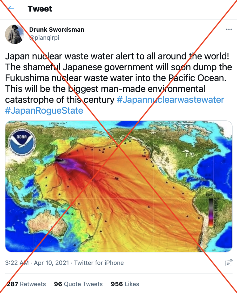 法新社指出，照片中显示的实际上是日本东北太平洋地区，于2011年时发生海啸的最高波浪振幅。　