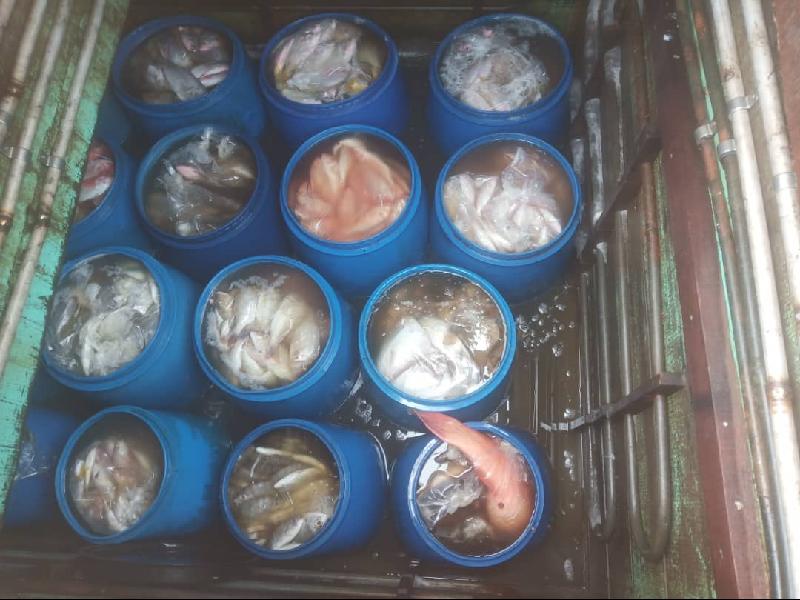 涉嫌非法运作的外国渔船上，还有大批重达一吨的渔获。