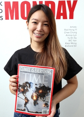 Red and the front cover of Time magazine featuring her latest work on climate change. Red and the front cover of Time magazine featuring her latest work on climate change.