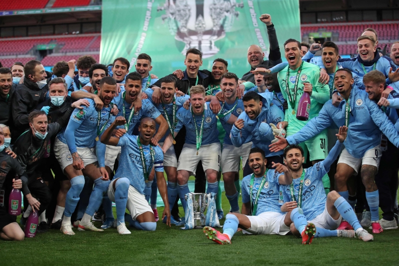 曼市连续4年夺得英联赛杯冠军，与利物浦并列成了该赛事最成功的球队。（法新社照片）