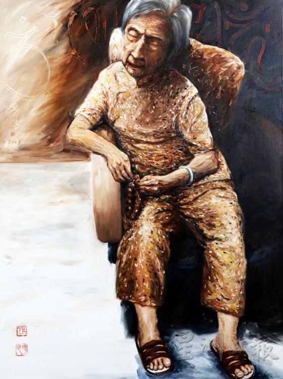 吴亚鸿为妈妈画的全身画《妈妈，你的名字是菩萨》。