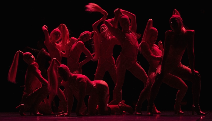 "La horde" dancers perform a choreography by Portuguese choreographer Tânia Carvalho on the stage of La Criée (National Theatre of Marseille) in Marseille, France. AFP