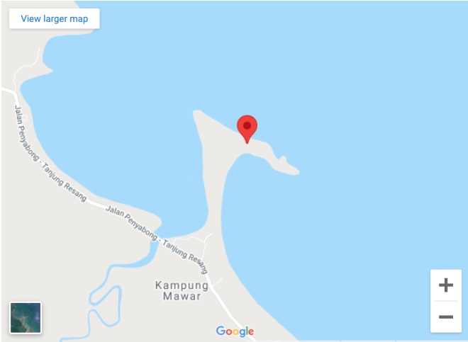 “天堂之门”所位在的玛哇岛（Pulau Mawar），其实是一个狭长海角的终端，是一片红树林丛地。（红色标记处）