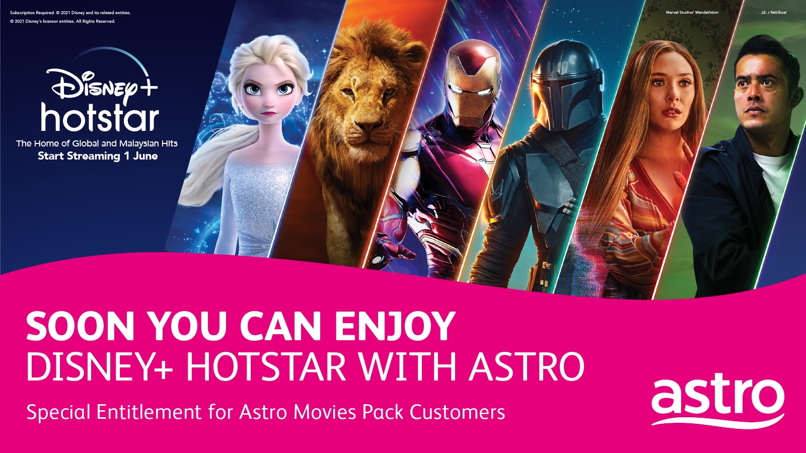 Astro客户将能从6月1日起通过Disney+ Hotstar应用程序，收看超过800部电影和1万8000集迪士尼精彩内容。