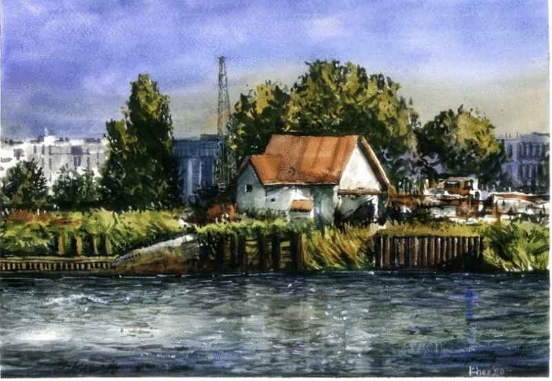 谭文祺的作品《河边小屋》入选2020年国际水彩画美术比赛决赛圈。
