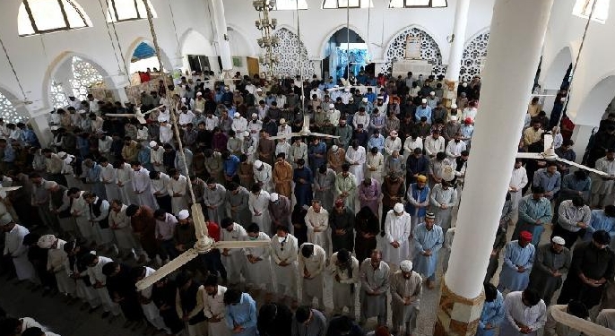 Muslim devotees offer Friday noon prayer at a mosque during their holy month of Ramadan in Islamabad. AFP