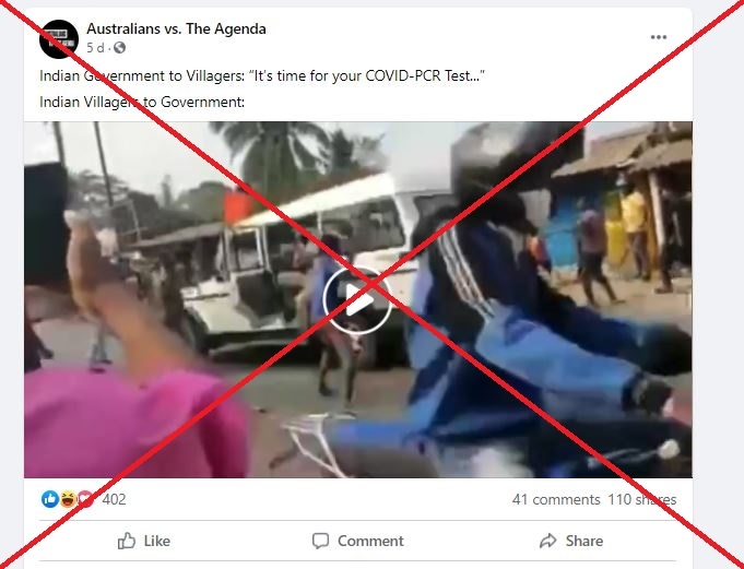 社交媒体平台出现印度村民袭击医护人员车子的视频，实际上早前的视频被利用配上不符事实的字眼和标题。