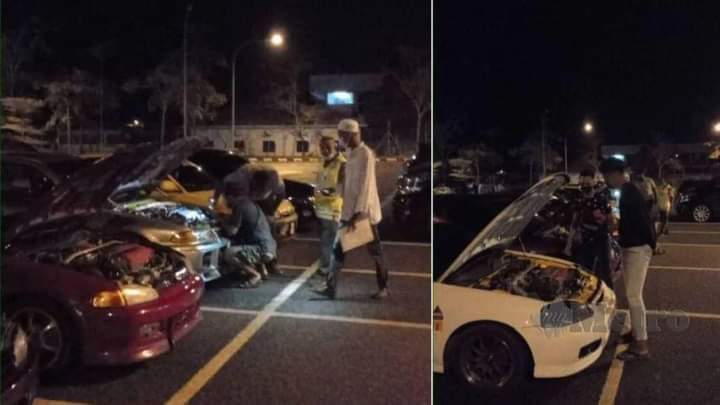 警方在文丁岛新路截停4辆轿车，向11名无批准信跨县青年开罚。