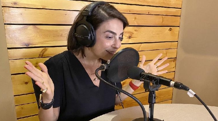 Sandrine Attallah recording her podcast. AFP