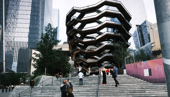 The Vessel, a 150-foot modernist structure in Hudson Yards, New York City, has reopened with a ban on solo visitors following a series of suicides. AFP The Vessel, a 150-foot modernist structure in Hudson Yards, New York City, has reopened with a ban on solo visitors following a series of suicides. AFP