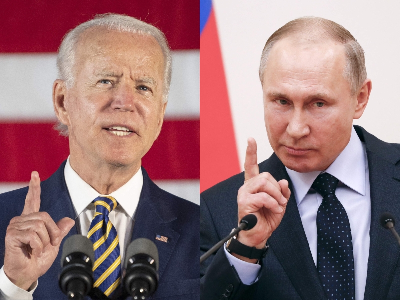 6月16日美俄峰会在日内瓦登场之际，拜登（左）与普汀纷纷表态希望改善双方的分歧。这是拜登上台以来两人的首次面对面会晤。（法新社照片）