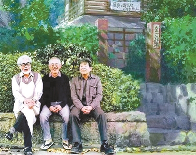 一走进展厅，就能看到吉卜力铁三角——宫崎骏、铃木敏夫、高畑勋的合影。高畑勋已于2018年去世，这张照片也成为珍贵的一幕。