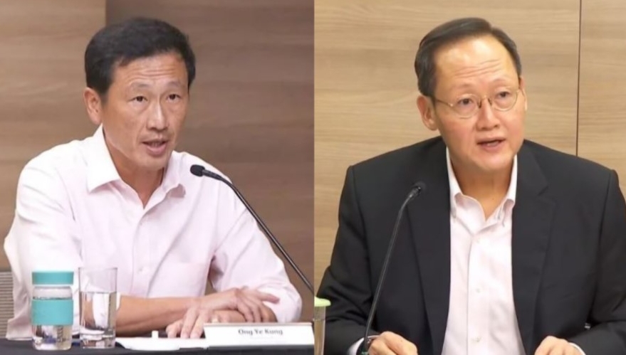 卫生部长王乙康（左）和人力部长兼贸工部第二部长陈诗龙（右）将在国会针对自由贸易协定发表部长声明。（网络视频截图）