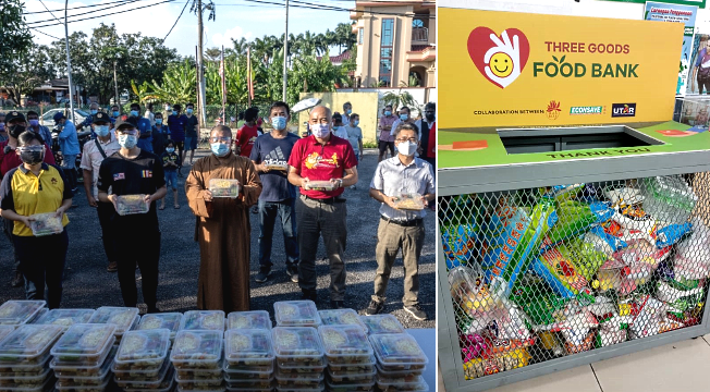 Fo Guan Shan volunteers believe they have an obligation to help the community (L); Fo Guang Shan, UTAR and Econsave collaborate to offer food to the needy through Econsave outlets in Jenjarom, Balakong and Kampar