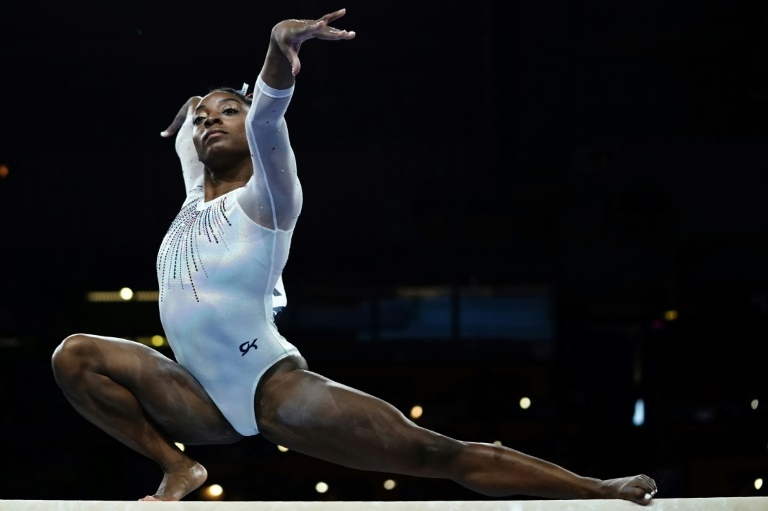 已夺得世锦赛19金、奥运会4金的美国体操女皇拜尔斯，很难不成为东京奥运会上的焦点人物。（法新社照片）
