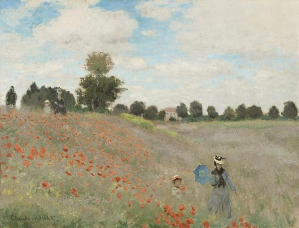 亚嘉杜的罂粟花田 （Poppies at Argenteuil），1873。莫內（Claude Monet）画。
法国印象派代表人物莫內1871年回到英國后就住在亞嘉杜。画中描绘了他的妻子Camille和儿子Jean，在夏日阳光的罂粟花田的掩映中形象模糊，却在光影随时间推移下，充满动感。